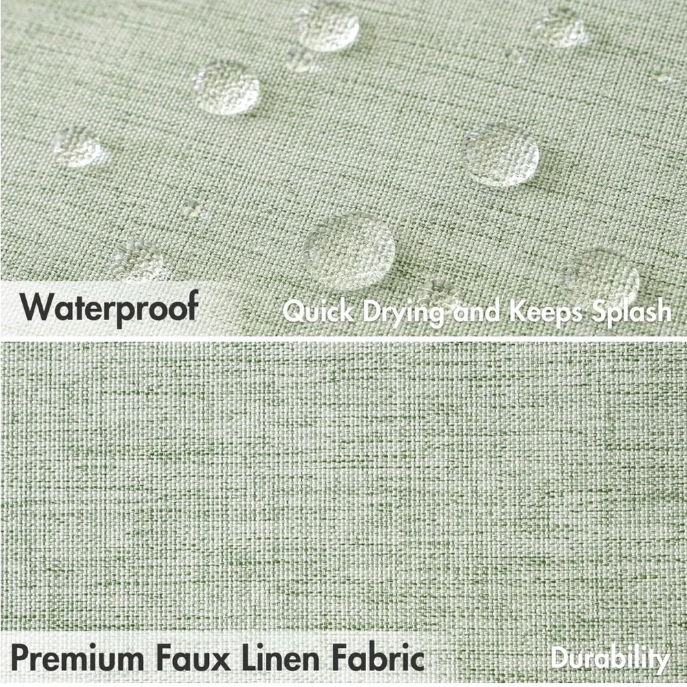 Sage Green Shower Curtain Linen with 12 Metal Hooks Black Scalloped Border